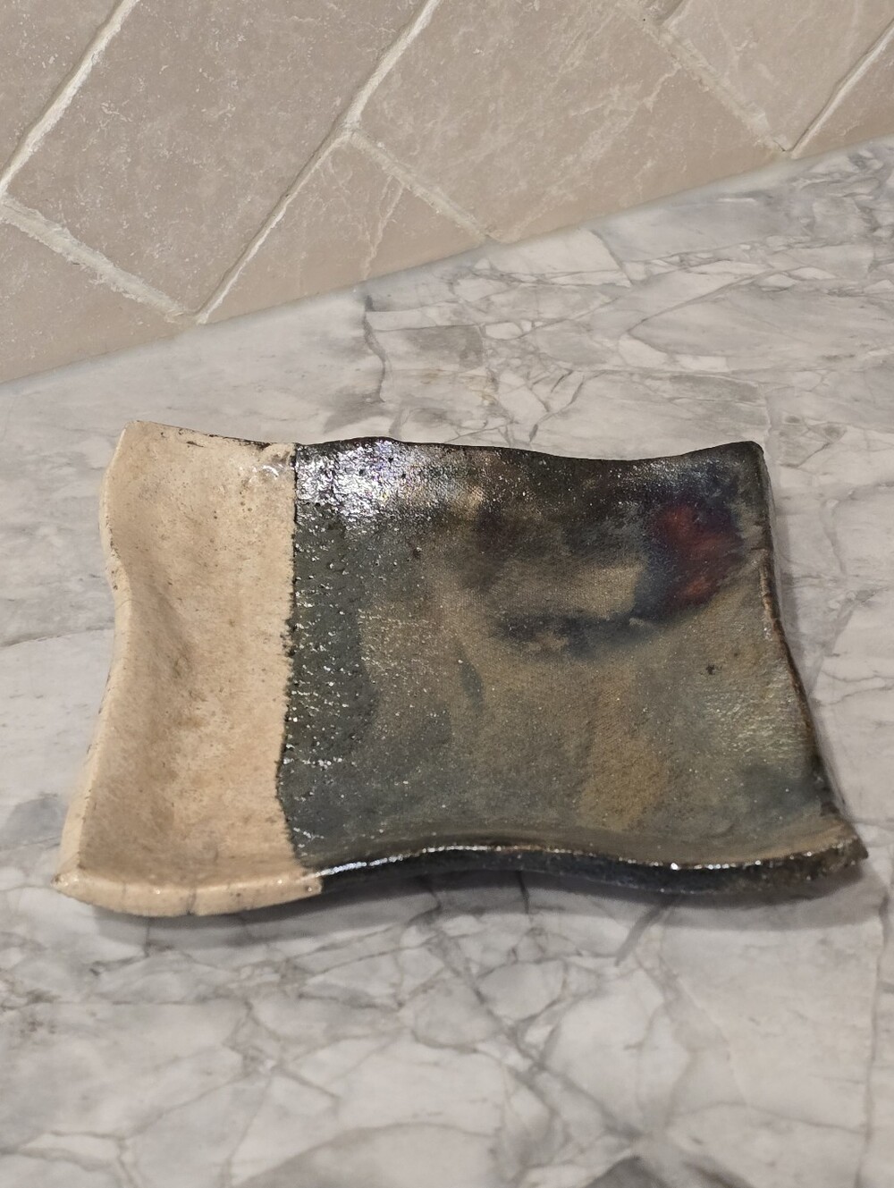 Raku Art Pottery Dish Iridescent Bowl Patti Hartnagel Wabi Sabi Organic Modern